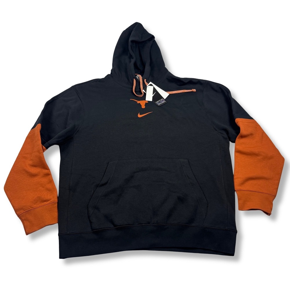NWT Nike Texas Longhorns Hoodie Colorblock Fleece Pullover Mens Black Orange L